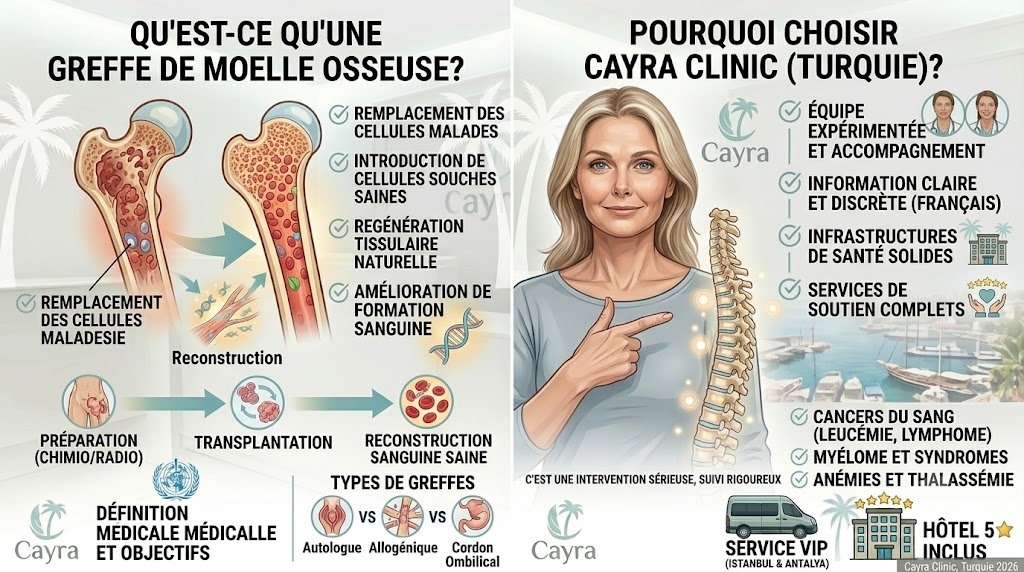 Les deux types de greffe de moelle osseuse : autologue et allogénique — Cayra.
