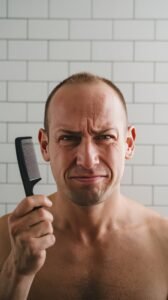 homme sans barbe à l'air triste