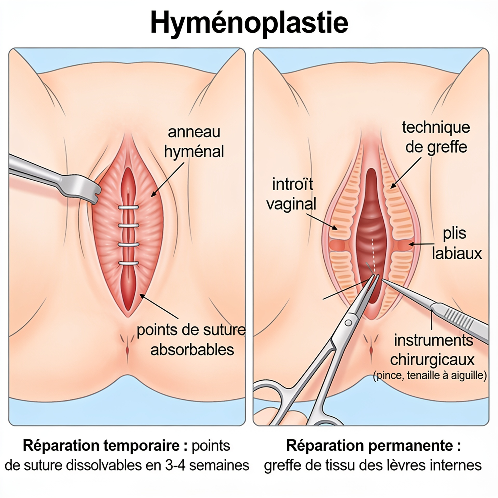 Techniques d'hyménoplastie  Réparation permanente et temporaire