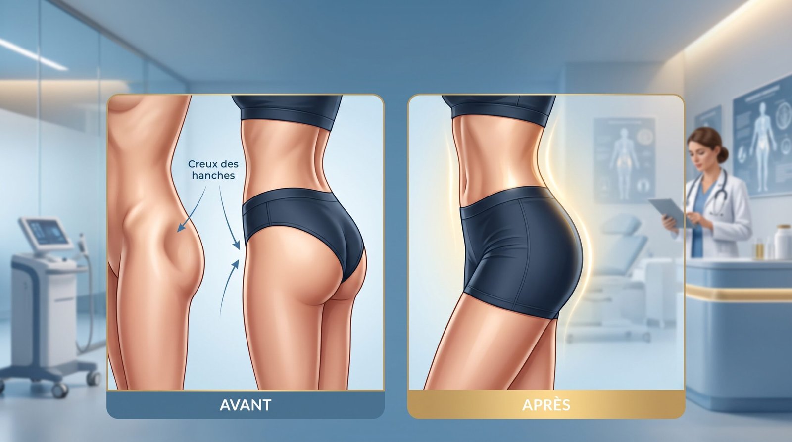 Correction hip dips avant apres lipofilling