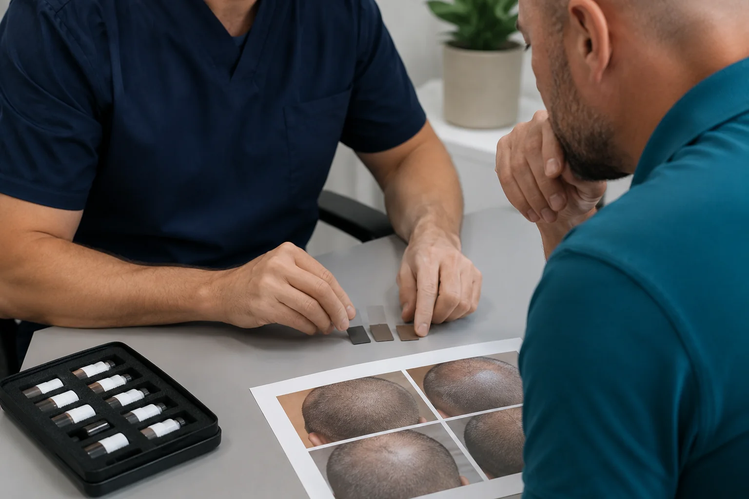 Choix de pigment et zone test pour une cicatrice du cuir chevelu